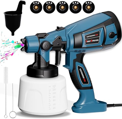 Pistola per Verniciare, 800W HVLP Pistola a Spruzzo Elettrica con Contenitore da 1400ml, Spruzzatore di Vernice per Recinzione con 5 Ugelli e 3 Modalità, per Recinzione da Giardino, Pareti, Mobili