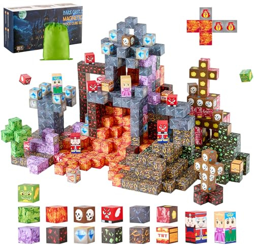 VEVOR Magnetic Blocks, 150 PCS Dark Castle Set, Magnetic Building Cubes for Kids, STEM Montessori Sensory Toys for Christmas Birthday Gift, Construction Stacking Toy for 3+ Years Old Boys & Girls