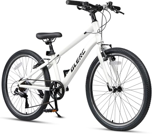 Glerc Mesa 24 Inch Kids Bike for 9 10 11 12 13 14 15 Years Boys Youth Teenagers, 7 Speed Bicycle with Sturdy Frame & V-Brakes, White