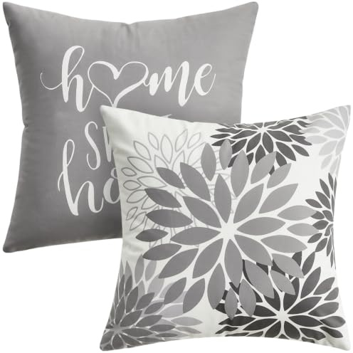 Grigio Cuscini per Divano Motivo Dalia Copricuscini Cuscino da Divano 50x50 Decorativi Fodera Morbido Moderno Federe Cuscini Divano Salotto Cuscini per divani Camera da Letto Soggiorno Sedia Set di 2