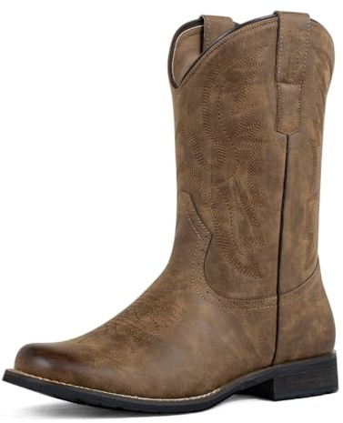 WrangWalker Cowboy Boots for Men Western Boots Round Toe Slip Resistant Work Boots For Men Country Traditional Boots US 10