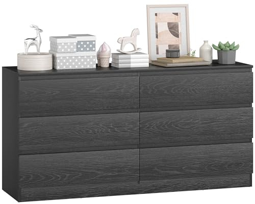 HOMCOM Cómoda 6 Cajones, Cómoda Dormitorio, Cajonera para Salón, Oficina, Estilo Moderno, 140x40x71 cm, Negro Veteado