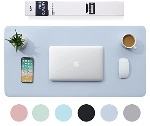 BUBM Multifunktionales Office Mauspad, 80 x 40 cm wasserdichte Schreibtischunterlage aus PU-Leder,Ultradünnes Mousepad,rutschfeste Schreibtischmatte, für Büro und Zuhause-Blau