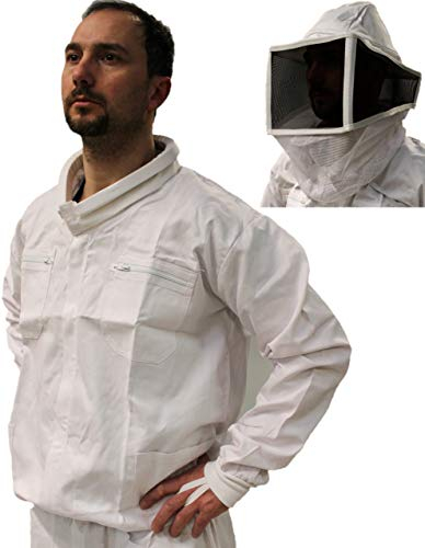 Qualitäts Imkerjacke mit Reißverschluss und Wulstkragen im Set mit kompaktem, sehr wendigen Imkerschleier, Imkerhut - Modell Amischleier, Amihut. Größen 152 bis 4XL