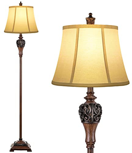 Sucolite Vintage Floor Lamp for Living Room, Traditional Farmhouse Tall Standing Lamp, Mid-Century Antique Pole Lamp for Bedroom Reading with White Fabric Shade, Rustic Bright Lighting Home Decor