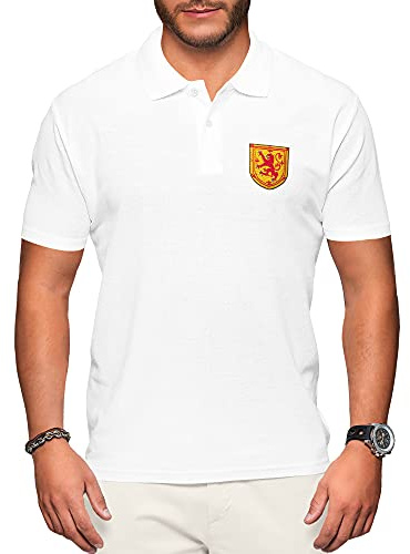 Lila tryck hus Skottland pikétröjor för män fotbollströja 2021 retro supportrar rugby bomull broderad vapen emblem kungligt lejon rampant flagga, Vitt, L