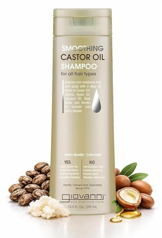 GIOVANNI Smoothing Castor Oil Shampoo - All Hair Types, Moisturize Hair & Scalp, Hydrate & Tame Frizz, Jojoba, Argan Oil, Coconut Oil, Shea Butter, Keratin - 13.5 oz