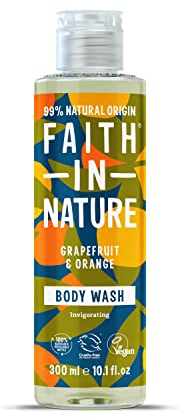 Faith In Nature 300 ml Natural Grapefruit and Orange Body Wash, Invigorating, Vegan and Cruelty Free, No SLS or Parabens