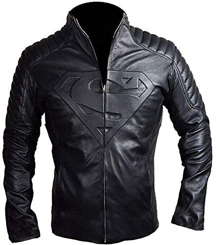 Aksah Fashion S Superman Veste de moto en similicuir noir pour homme – Smallville – Veste de motard en cuir noir coupe ajustée, Noir , XXL