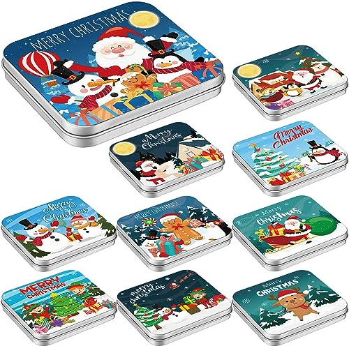 Peryiter 10 Pcs Novelty Christmas Poop Empty Mint Tins Christmas Mint Tins Funny Gag Gifts, 3.9 x 3.5 x 0.5 Gift Bag Stuffer Xmas, White Elephant Exchange Gifts, Mini Tin Without Candy(Stylish Style)