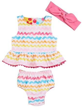 Mud Pie Girls Rainbow Reversible 2-Piece Swimsuit with Headband; 3T
