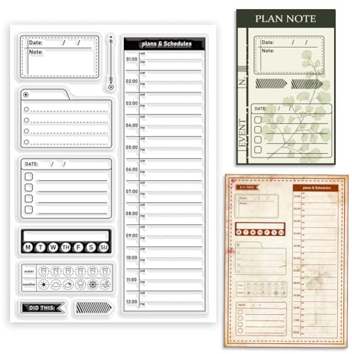 ORIGACH Plan y programa - sellos transparentes para tarjetas y manualidades, planificador de tiempo, sellos de silicona transparente, álbumes de recortes y fotos, diario