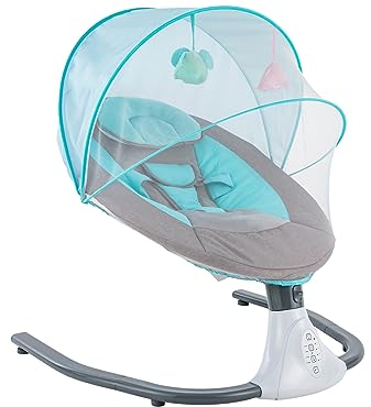 Elektrisch Babywippe, Klappbar Babyschaukel für 0-12 Monate mit Fernbedienung & Bluetooth Musik 4 Gänge Schwungamplituden (Blau)