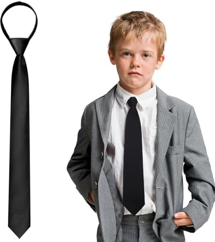 OQKAHIV Schwarze Kinderkrawatte mit Reißverschluss - Ideale Ausstattung für Hochzeit, Abschlussfeier & Show - Verstellbar & Einheitliche Vorbindung - Einfarbig & stilvoll für kleine Jungen - 1 Stück