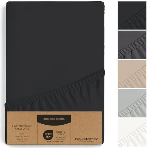 Hausfelder Spannbettlaken Boxspringbett 140x200 bis 160x200 cm, bis 40 cm Matratzenhöhe, Jersey Baumwolle Bettlaken Spannbetttuch, für 140x200cm bis 160x200cm Bett Matratzen, Schwarz