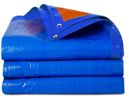 Bâche de protection imperméable - 3 x 4 m - En tissu avec œillets - Pour extérieur, jardin, bois, camping, équipement de survie, bâche de chantier, bâche de tente (bleu + orange)