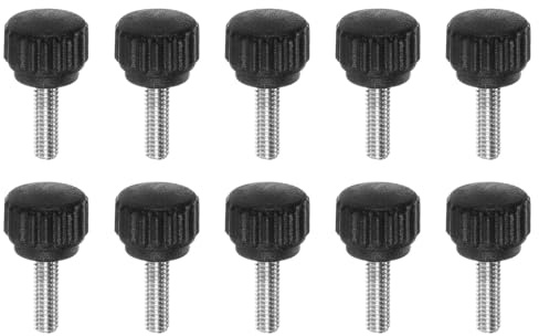 QUARKZMAN 10pz Vite a Testa Zigrinata Pomelli a Mano M4 x 12mm Filettatura Maschio Metrica Testa in Plastica Opaca da 13mm in Acciaio Inossidabile 304 Manopola Serraggio Bloccaggio, Nero