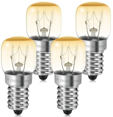 AUAUY 4Pz Lampadine per Forno, E14 15w Lampadina per Lampada di Sal, Resiste a 300° Gradi, Bianco Caldo 2700K, per Lampada di Sale/Frigorifero/Forno/Microonde/Congelatori