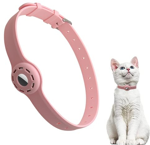 Airtag Collare Gatto Antistrozzo, Collare per Gatti Regolabile Chiusura Sicurezza Copertura Airtag Protettiva, Compatibile Airtag Apple Adatto Gattini Cuccioli Codice M Rosa