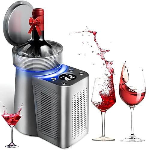 Enfriador de vino eléctrico, portátil, for una botella de champán, for botellas de 750 ml - Enfriador rápido de vino for una botella - Sin hielo, rápido y sin esfuerzo, ideal for fiestas, eventos