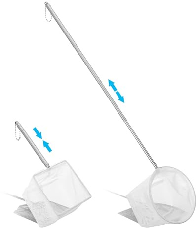 2 Pcs Aquarium Fish Nets, Betta Fish Net Long Handle Aquarium Net with Extendable Handle 5.3-15.8 Inch (Square and Round)