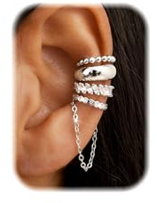 Florideco 4Pcs Ear Cuffs Non Piercing for Women Silver Plated Adjustable
