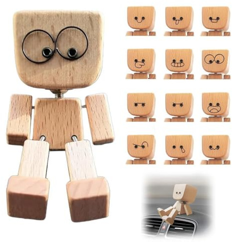 YAYNO Homme en Bois vacillant avec 12 Visages magnétiques Figurine de décoration de Voiture figurines d'action ornements de bureau cadeaux de bureau