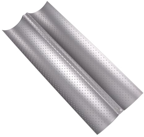 OSOLADY Non-Stick Stainless Steel French Bread Baking Tray with 2 Slots Wavy Design Easy to Clean Kitchen Baking Tool