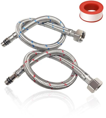 2 Stück Wasserhahn Schlauch G 3/8, Panzerschlauch M10 Anschlussschlauch Armatur Edelstahl Flexschlauch Verlängerung Armaturenschlauch 80cm für Wasserhahn Bad WC
