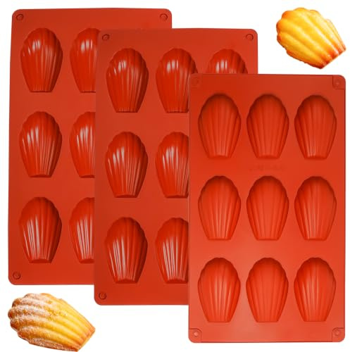 BMZXCH 3 stycken Madeleines bakform madeleineform bakformar, BPA-fri | Hålrum mini silikon 9-vägs återanvändbara silikonformar Madeleines bakform bakform form form för kakor kakor choklad