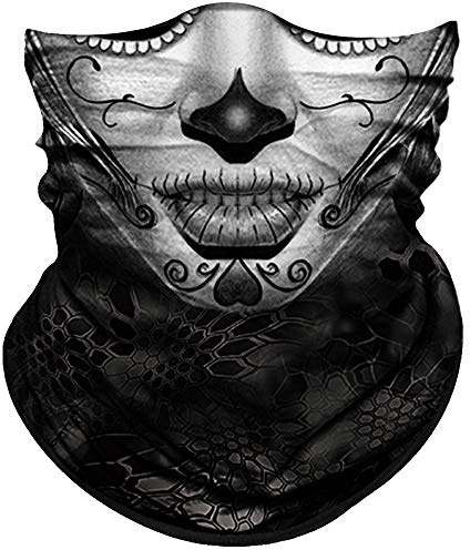 Obacle Sun Dust Wind Protection Tube Bandana Skull Skeleton Face Mask for Men Women - Bike Riding, Motorcycle, Fishing, Cycling - Gray Face Slim