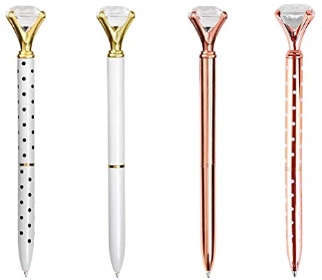 BaiJ Bolígrafo de diamante, paquete de 4 bolígrafos de oro rosa retráctil, bolígrafo de metal para negocios, oficina, papelería, escuela