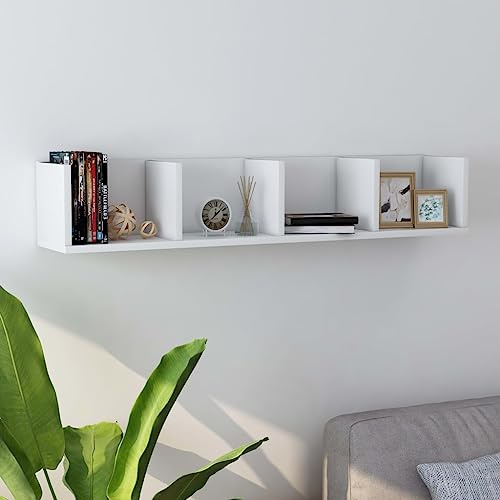 vidaXL CD Wall Shelf Bedroom Baby and Kids Room Office Living Room Hanging Display Shelf Wall Rack Cabinet Furniture White Engineered Wood
