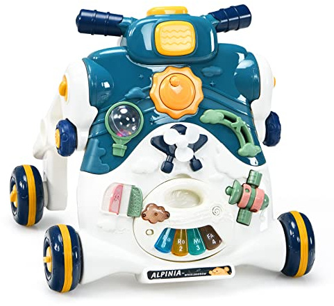 LIFEZEAL Carrellino Primi Passi 3 in 1, Girello bambini con Struttura Triangolare Stabile e Ruote Antiscivole, Gioco per Imparare a Camminare in Materiale Sicuro con Luce e Musica, 6-36 Mesi, Blu