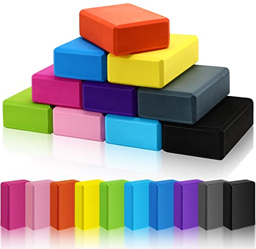 10 Pcs Foam EVA Yoga Blocks Lightweight Non Slip Supportive Yoga Bricks for Pilates Stretching and Meditation, Women Men Yogi Beginners(120g,Mixed Colors)