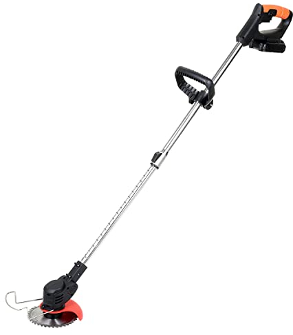 Herrselsam Rasentrimmer inkl. Akku, 24V Rasen Kantenschneider mit 1.5 Ah Li-Ion-Akku und Kunststoffmesser, 15 cm Schnittbreite, Teleskopstiel, 3-Fach Schnittwinkelverstellung
