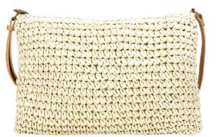 BOSANOVA Bolso Rectangular Estilo Bandolera confeccionado en Esparto Color Beige con Detalle de asa de Cruzar Regulable. Cierre con Cremallera. Beige U