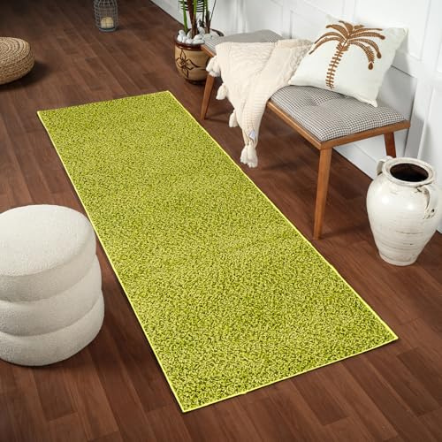 Surya Home Shaggy Berber Teppich Läufer - Flauschiger Teppich für Wohnzimmer, Schlafzimmer, Berber Langflor Hochflor Teppich Weiss flauschig - Teppich Läufer 80x220 cm Läufer Flur in Grün