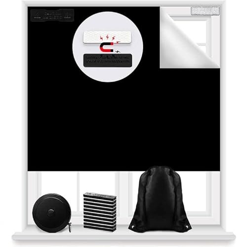 Magnetic Blackout Blinds 100% Blackout Shades Window Blackout Curtains for Any Windows | 300 x145cm | Cut to Any Size/Shape | 12X Magnetic Closure Fix on (Black)