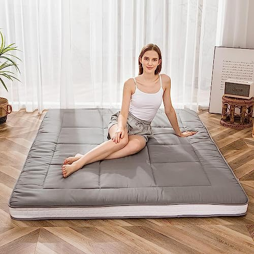 MAXYOYO Futonmadrass, vadderad japansk golvmadrass, quiltad säng, madrassdyna, extra tjock, vikbar madrassmatta, ventilerande golvbädd, gästsäng, camping, soffa (ljusgrå, 90 x 190 cm)