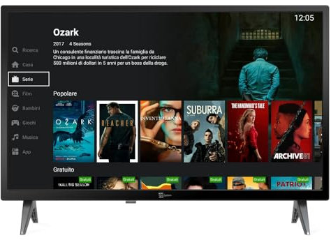 Tele System Smart TV 24 Pulgadas Android AOSP LX2 A11, 12/220 V, TV Pause (USB), Digital Terrestre DVB-T2 y Satélite, numeración de Canales Tivùsat LCN, Modo Hotel