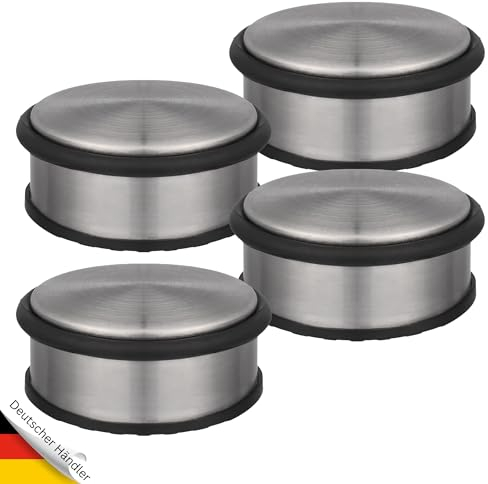 DESIGN Türstopper 4er Set - Tür Stopper Schwer - 1,2 kg - Türstopper Edelstahl in modernem Design mit Gummiring zum Schutz der Türen - Türstopper Tür - Door Stop - Türstopper Set Edelstahl