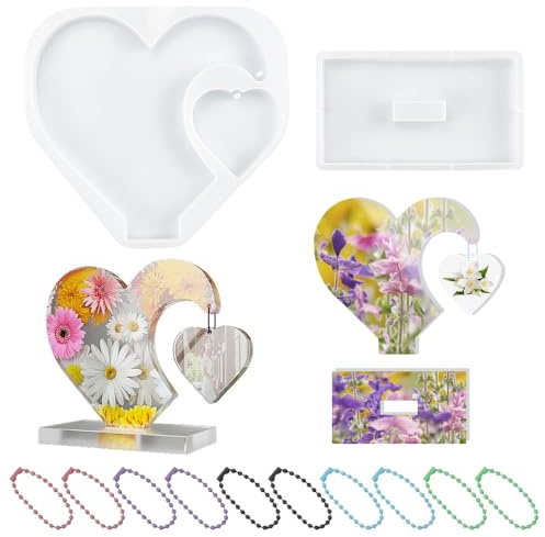 ADERTOS Stampo in Silicone a Forma di Cuore per Resina Epossidica - Cornici Fotografiche con 10 Catena Colori per Matrimonio Compleanno Decorazioni