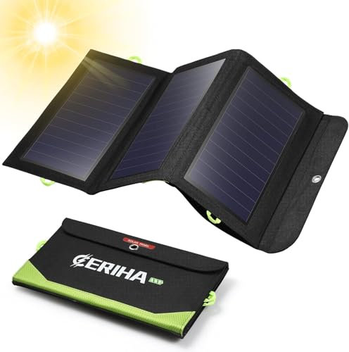 CERIHA - Cargador de panel solar plegable Sunpower, batería solar portátil con batería integrada de 10000mAh para ordenador portátil, entrada y salida USB C y doble salida USB para teléfono