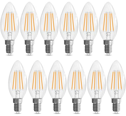 GvvooHome Lampadina a candelabro E12 da 40 Watt, lampadina LED E12 non dimmerabile, lampadine a candela B10, 2700 K, bianco morbido, 90+CRI, 400 lm, vetro Cear, confezione da 12