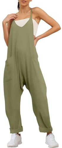 QuyiFa Monos de maternidad para mujer, mono de embarazo, mono de gran tamaño - maternidad y posparto, monos de pierna ancha. (Verde militar,L)