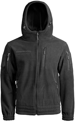 Mil-Tec Köldskyddsjacka, fleece Gen. II med huva • Utomhusfleecejacka för män med fickor och funktionella detaljer • Varm övergångsjacka • I oliv eller svart • Storlekar S–3XL, Svart., XL