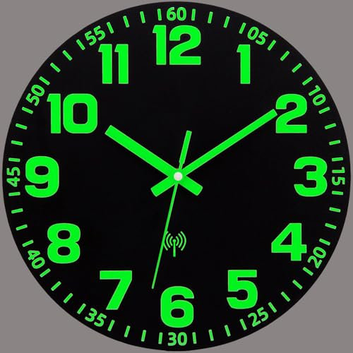 VIVILINEN Orologio da Parete Luminoso in Legno Radiocontrollato Orologio da Muro Moderno in Nero Silenzioso per Cucina Camera da Letto Scuola Ufficio Soggiorno