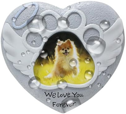 Decoraciones de cementerio para perros, piedra conmemorativa de perros con corazón de amor, marcador de tumba de recuerdo de resina, homenaje de condolencias por la pérdida de cachorro, ideal para