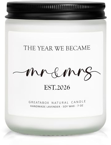 Wedding Gifts for Bride and Groom 2026, Mr and Mrs Gifts, Bridal Shower Decorations, Wedding Gift for Couples Wedding Day Congratulation Chrismas, 7oz Soy Wax Lavender Scented Candle